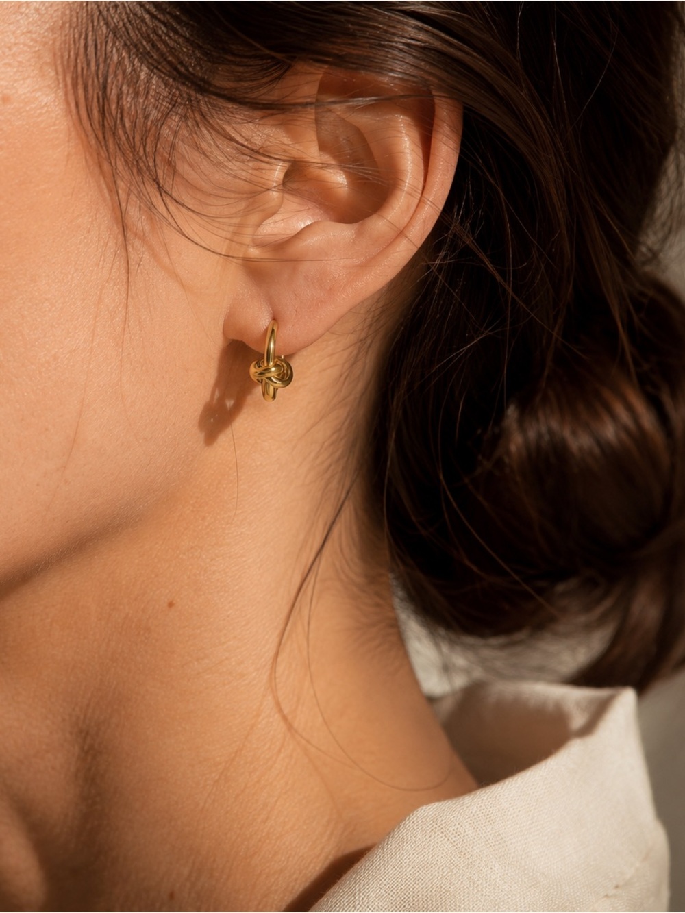 Gold Tone Knotted Huggie Hoop Earrings Minimalist